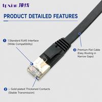Kabel Patch Jaringan Flat CAT6A 8P8C Kustom, Kabel LAN Gigabit Kecepatan Tinggi RJ45 Ethernet Flat Terproteksi Cat6A