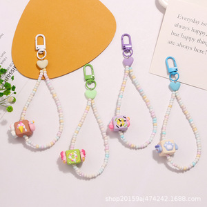 Nuevo colgante de llavero de coche pintado a mano cuadrado de dibujos animados, accesorios de cuentas de arroz coloridos frescos, funda para auriculares, decoración - Product Image 2