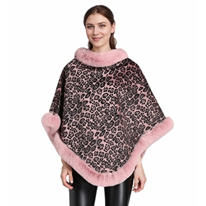 Chal de leopardo cálido para mujer, capa de piel sintética con cuello de borde esponjoso para actividades al aire libre en invierno - Product Image 3