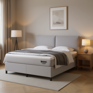 Base de Cama Tapizada en Tela Gris Claro, Diseño Minimalista, Estructura de Madera - Product Image 2