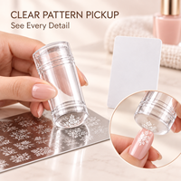 En gros, Tampon de nail art en silicone transparent avec raclette, tête souple effet gelée transparente, outil de transfert DIY pour manucure, prix usine