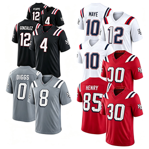 Vente en gros de maillots de football américain pour hommes, imprimés New England Patriots, respirants, 100% polyester, à manches courtes # 10 Drake Maye # 12 Tom Brady - Product Image 1