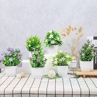 Tanaman Pot Buatan, Tanaman Hijau Palsu, Bonsai Kecil, Bunga Plastik Tiruan dalam Pot untuk Dekorasi Meja Rumah