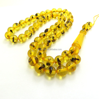 Chapelet musulman en résine de haute qualité, 10 mm, 51 perles, couleur jaune, 33 pièces, Kehribar Tesbih, avec fourmis à l'intérieur