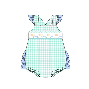 Preorder Boutique occidentale abbigliamento bambino verde Plaid pesci ragazze set stampa bambine abbigliamento per bambini set estivi - Product Image 5