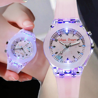 Sanrioes Kuromi montre pour enfants lumière LED montre mignonne pour enfants avec bracelet en silicone luminescent 36mm boîte-cadeau en verre incluse