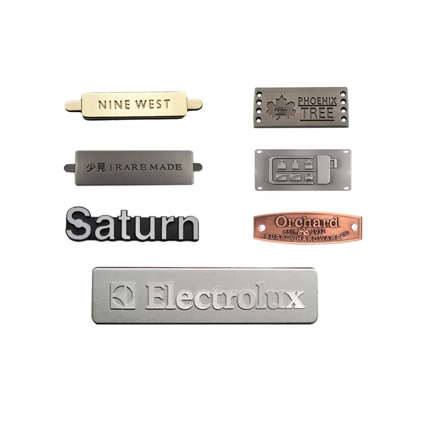 Toptan yüksek kalite özelleştirilmiş kazınmış Metal isim levhaları marka Logo tabela Metal etiket amblem