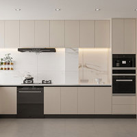 Meubles de cuisine modernes modulaires en mélamine ignifugée en forme de L avec plan de travail en marbre, évier et robinet pour petits appartements