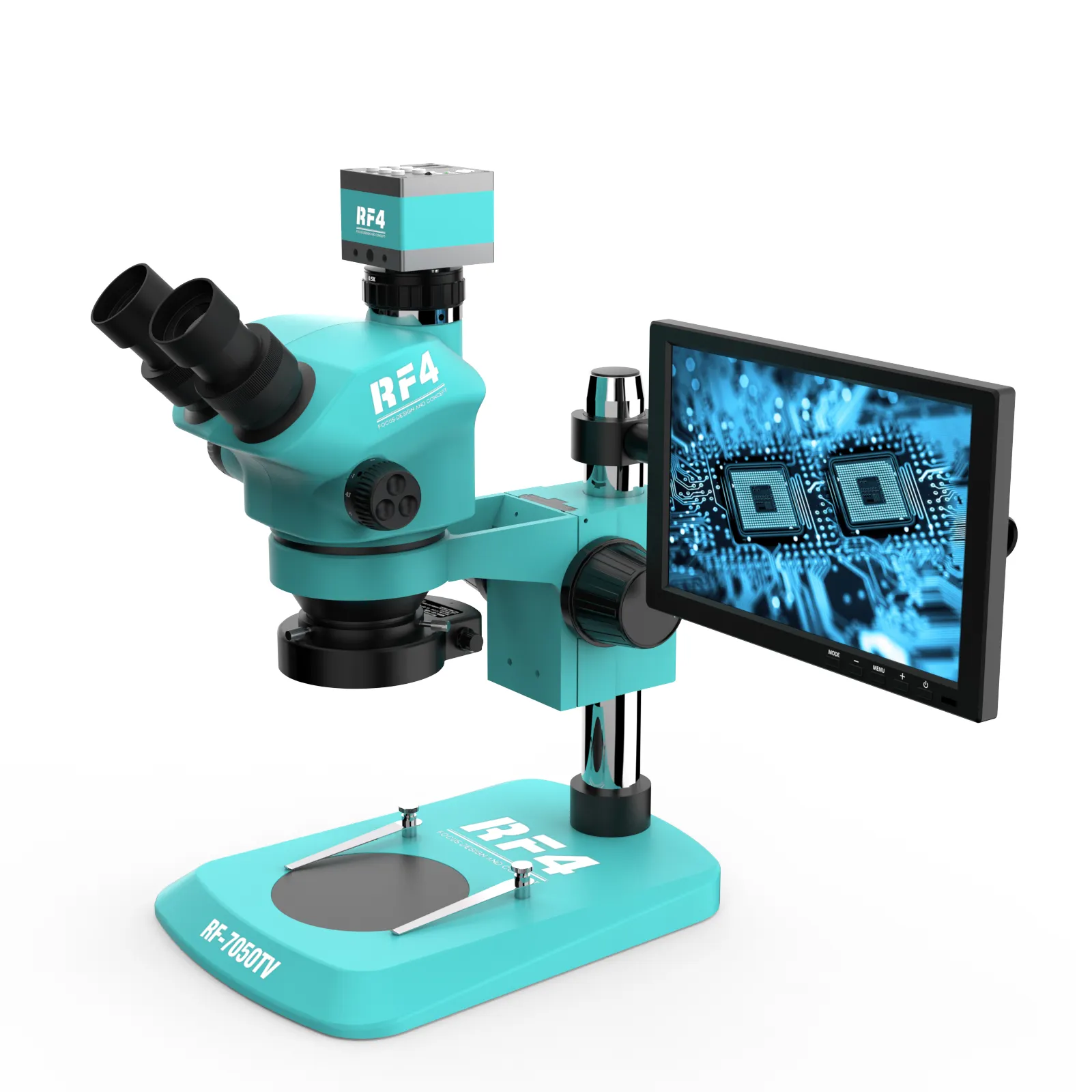 RF-7050TV-2KC-S010 stereo trinocular zoom mobile repair 2K camera microscopes Magnification 7-50x with display screen
