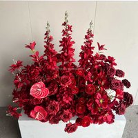 Décoration de mariage faite à la main, allée de mariage de 1 m, rangée de fleurs bleues et rouge terre cuite en soie, arrangement floral pour allée de mariage