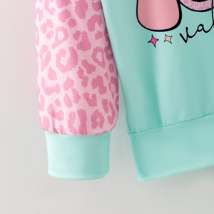 Disponibile: <span class=keywords><strong>Felpa</strong></span> per Bambine e Neonate in Misto Cotone Verde Menta con Maniche Leopardate Rosa per San Valentino - Product Image 4