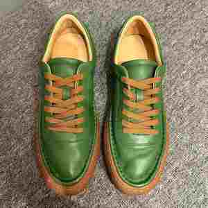 Chaussures de course décontractées pour hommes en cuir véritable vert et daim synthétique, faites à la main, confortables, antidérapantes et légères - Product Image 4