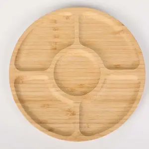 5 أجزاء قسط الخيزران خشبية صينية مستديرة للمطبخ الغذاء