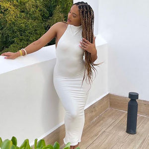 Nuovo Abito Lungo Elegante da Sera <span class=keywords><strong>Donna</strong></span> Primavera Estate, Nero Bianco Rosso, con Schiena Scoperta e Spalle Scoperte, Vestito da Festa Elegante con Halter - Product Image 5