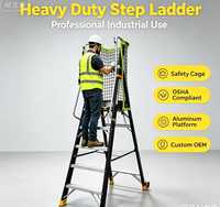 Escalera de Plataforma de Aluminio de Alta Resistencia, Profesional, OEM, Plegable, con Jaula de Seguridad, Cumple con OSHA, para Mantenimiento