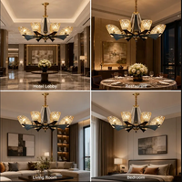 Lustre moderne de luxe en cristal, corps en laiton, abat-jour en verre cristal, éclairage LED E14 pour salle à manger, salon, hôtels, villas