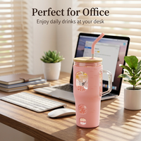 Gobelet en verre borosilicate de 32 oz avec poignée, grande capacité, pour voyage et fête, couvercle en bambou, pour hydratation au bureau