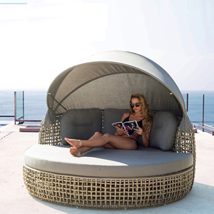 Modern Day Bed Patio Furniture Hotel Luxury Garden Sun Lounger Round Aluminum Rattan Wicker <strong>Outdoor</strong> <strong>Daybed</strong> <strong>With</strong> <strong>Canopy</strong> - Product Image 5