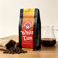 Sachet d'emballage pour grains de café en papier imprimé sur mesure, à huit soudures latérales, avec fermeture éclair, type pochette stand-up