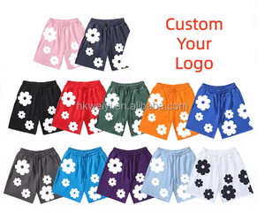 Conjunto de Shorts Cortos de Algodón 100% para Hombre, Estilo Casual y Moderno, Cintura Media con Cordón Ajustable, Diseño Sólido, Colección de Marca con Estampado Único de Efecto Rasgado en Mezclilla - Product Image 1