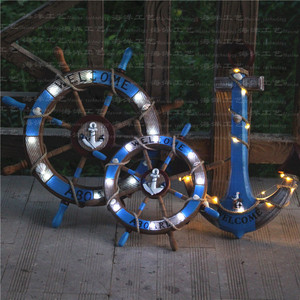 Ship Wheel 45cm MDF Handmade Nautical <b>Wall</b> Decoration With Lights Home <b>Decor</b> Circular Design Rustic Style - Product Image 4