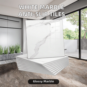 Carreaux de sol en porcelaine brillante antidérapants en marbre blanc 60x60cm, utilisation moderne pour hôtels et villas, imitation de texture de pierre pour salle de bain intérieure - Product Image 2