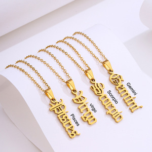 Moda 18K placcato oro Non appannato <span class=keywords><strong>astrologia</strong></span> verticale 12 oroscopo in acciaio inox segno zodiacale collana gioielli per le donne - Product Image 5