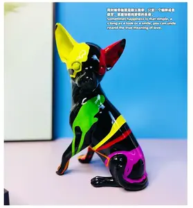 Hot <span class=keywords><strong>Splash</strong></span> Peinture Chihuahua Figurine Européenne Décoratif Résine Artisanat pour La Maison Salon Cave À Vin Bureau Animal Motif Art - Product Image 4