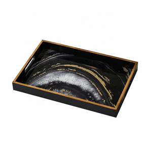 Fonte di fabbrica artista disegno astratto tavolo elegante <span class=keywords><strong>vassoio</strong></span> MDF struttura in <span class=keywords><strong>legno</strong></span> vetro stampa <span class=keywords><strong>vassoio</strong></span> di marmo - Product Image 5