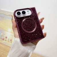Coque de téléphone rigide avec paillettes et diamants pour iPhone Duo, charge sans fil, strass magnétiques, brillante, féminine, antidérapante