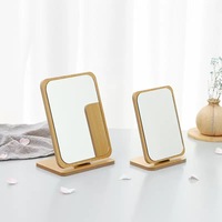 Miroir de table cosmétique sur pied carré argenté HD en gros, cadre en bois pliable, miroir de maquillage de bureau, simple face 1x