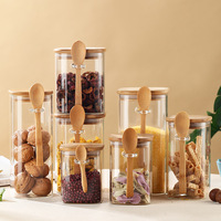 Ensemble de pots à épices ronds en verre au design pastoral populaire avec cuillères, bocaux de stockage hermétiques pour restaurants, stockage de céréales et de thé