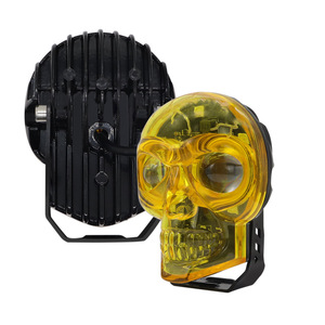 Skull Shaped Motorcycle <b>LED</b> <b>Headlight</b> 12000LM Yellow Lens Aluminum Alloy Retrofit Upgrade Light - Product Image 1
