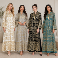 Abaya à imprimé géométrique doré, col montant, manches cloche à pompons, robe longue ample, Kaftan musulman de Dubaï, Robe islamique, 4 couleurs, OEM