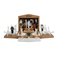 Ensemble de présentoirs à montres HUAXIN de luxe personnalisables en MDF et bois, présentoirs multi-niveaux en velours, accessoires de présentation de montres haut de gamme pour les magasins de détail