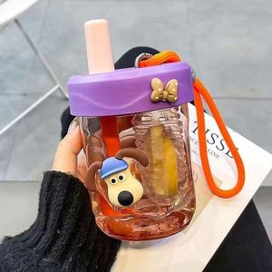Bouteille d'eau portable style sport d'été, mignonne et esthétique, avec paille, anti-fuite, sans BPA, idéale pour les voyages et le transport de boissons - Product Image 2