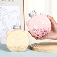 Bouteilles de boisson pour animaux de compagnie en forme d'animaux mignons avec couvercles, qualité alimentaire pour sodas, boissons énergisantes, bubble tea et jus