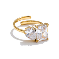JINYOU 7234 Bague ajustable ouverte en acier inoxydable avec double zircon cubique exquis en forme de goutte d'eau pour usage quotidien