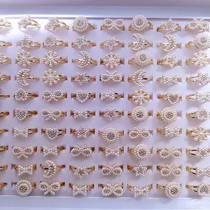 assorted yiwu ring gold plated foreign trade export ring Middle East Africa plastic pearl accessories finger ring