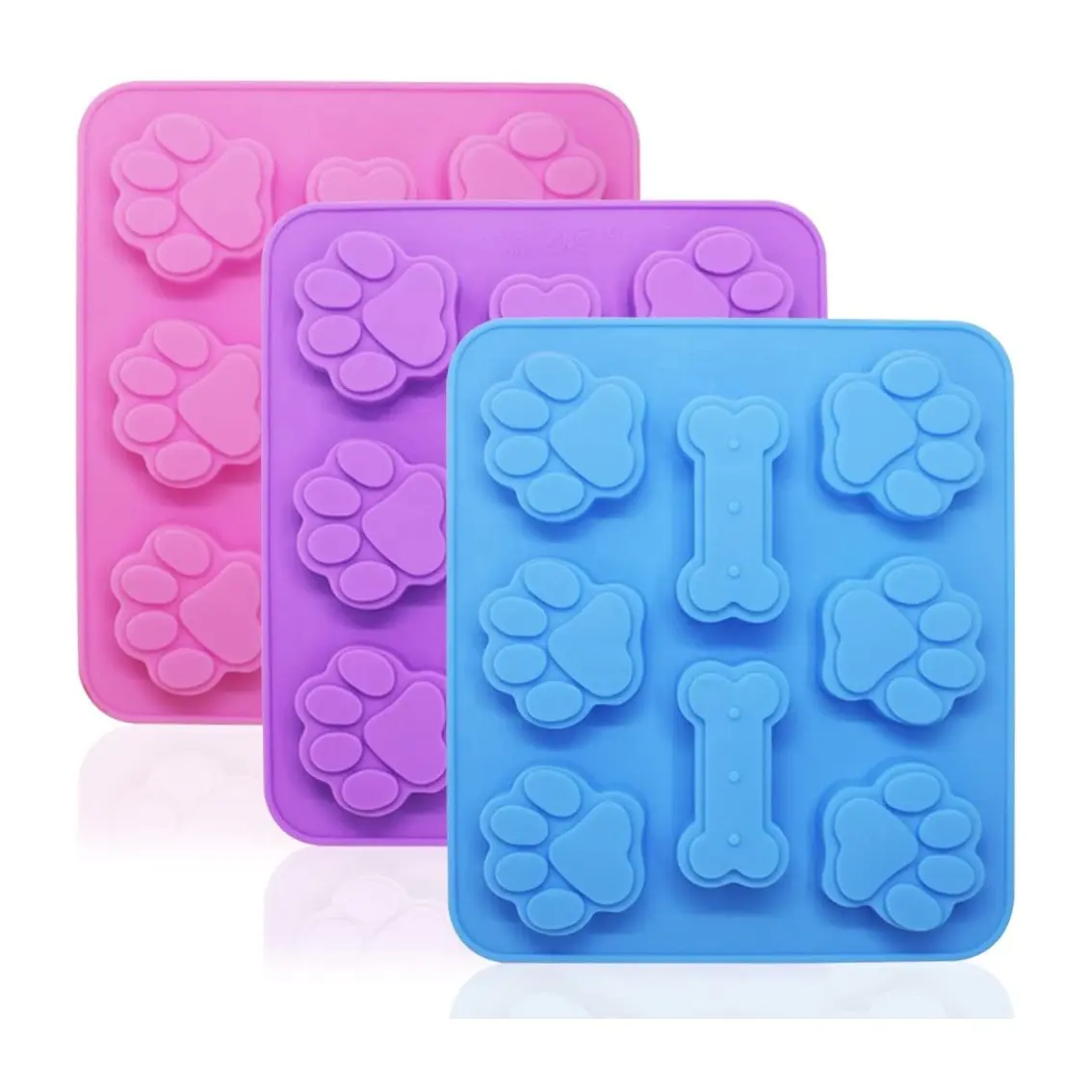 Silicone Molds Puppy Dog Paw & Bone Shaped 2 in 1, 8-Cavity, Reusable Ice Candy Trays Chocolate Cookies Baking Pans