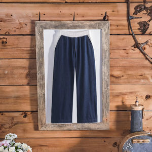 Pantalon long décontracté pour femme, couleur gris bleu, taille élastique, design patchwork, longueur totale - Product Image 3