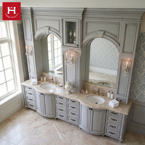 Mobile Bagno di Lusso Personalizzato Grigio Grado E0 con Doppio Lavabo, Set Mobile in Legno Massello Design Francese per Progetti Villa - Happy Houses - Product Image 2