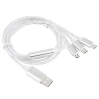 Kabel Pengisi Daya USB Multi Universal 3 in 1 dengan Lampu LED Bercahaya, Pengisi Daya Cepat Tipe C Micro USB untuk iPhone Xiaomi Samsung