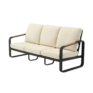 Chaise longue <span class=keywords><strong>d</strong></span>'extérieur commerciale avec coussins beiges, structure en aluminium noir, accoudoirs en bois, mobilier de patio moderne pour hôtel - Product Image 5