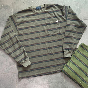 Low Cost Men Striped Long Sleeve T-Shirt Casual Loose Fit Cotton Pocket Tee Vintage Fashion Streetwear TKAN853 Custom Logo - Product Image 2