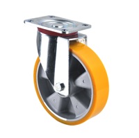 Roda Caster Baja Aluminium Poliuretan 6204 Bantalan Bola Ganda Tugas Berat Putar 200X50mm Gaya Eropa Warna Kuning Beban 600kg