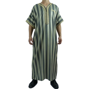 Robes à rayures en coton et lin pour hommes, vêtements islamiques, brodés, Caftan, Jilabiya, hajeji Jubah, nouvelle collection, - Product Image 1