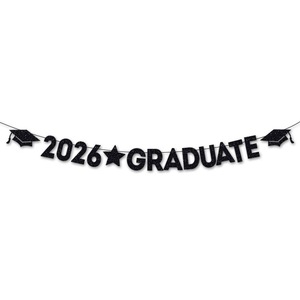 Bannière de fête de remise des diplômes en gros, noire et bleue à paillettes, pour la promotion 2026 - Product Image 3