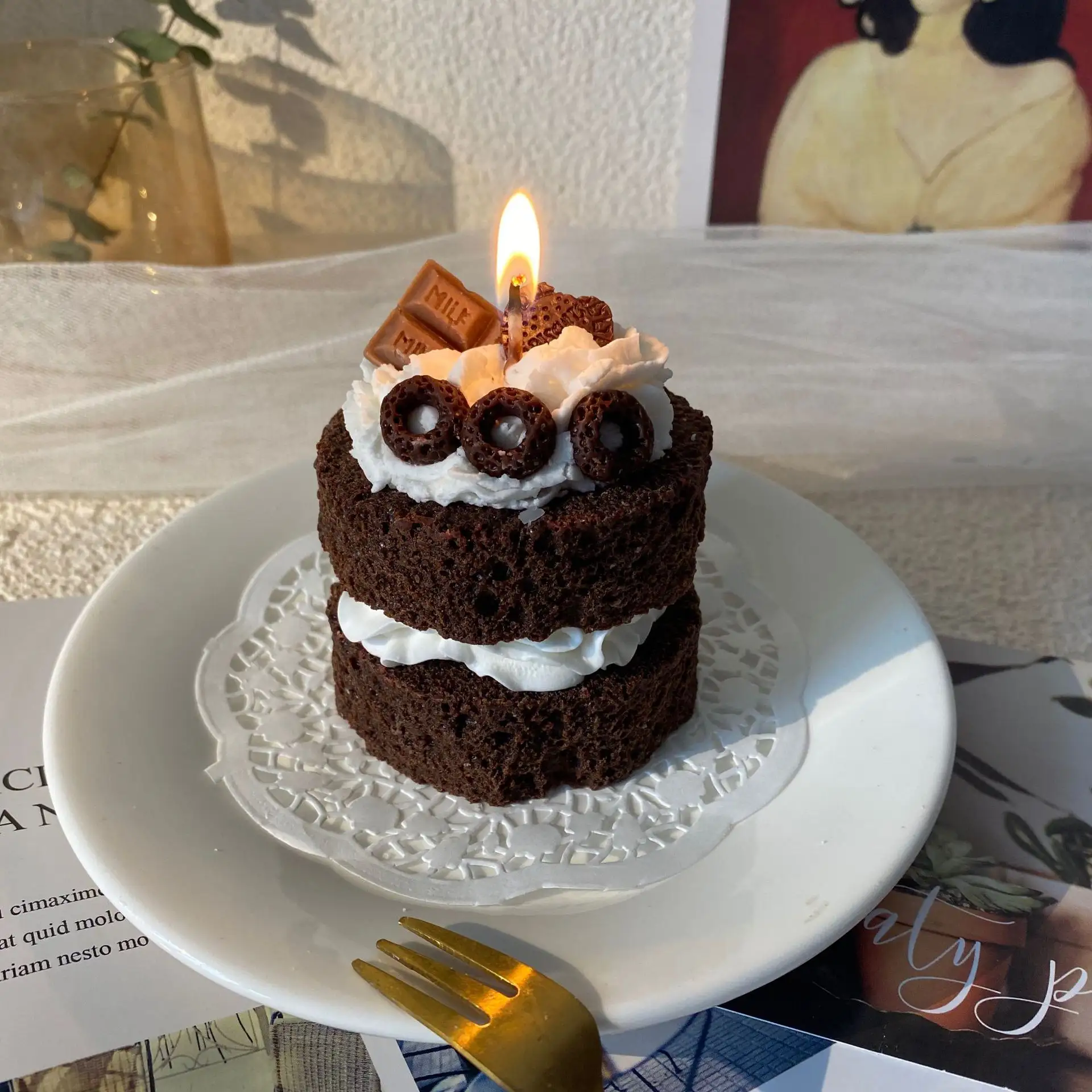 Çikolata kadife pastası mumlar sevimli kek kokulu mumlar yatak odası dekoru dumansız mumlar doğum günü hediyeleri