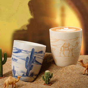 <span class=keywords><strong>Taza</strong></span> de café de cerámica sin asa estilo arte de arena con diseño de camello del desierto exótico, <span class=keywords><strong>taza</strong></span> de degustación bajo esmalte de Oriente Medio para Latte - Product Image 4